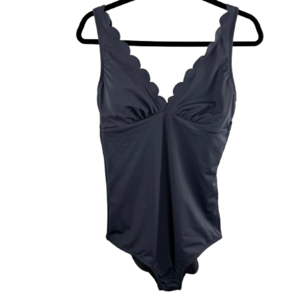 Shade & Shore Scallop Edge Tummy Control Gray One Piece Swimsuit Size L Long - Picture 2 of 4